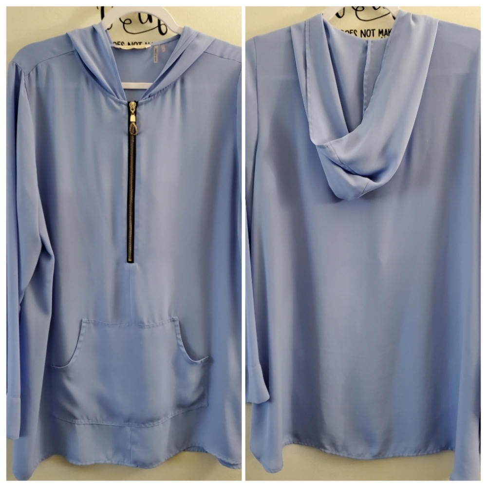 Soft Surroundings Blue Zippy Hooded Top Large